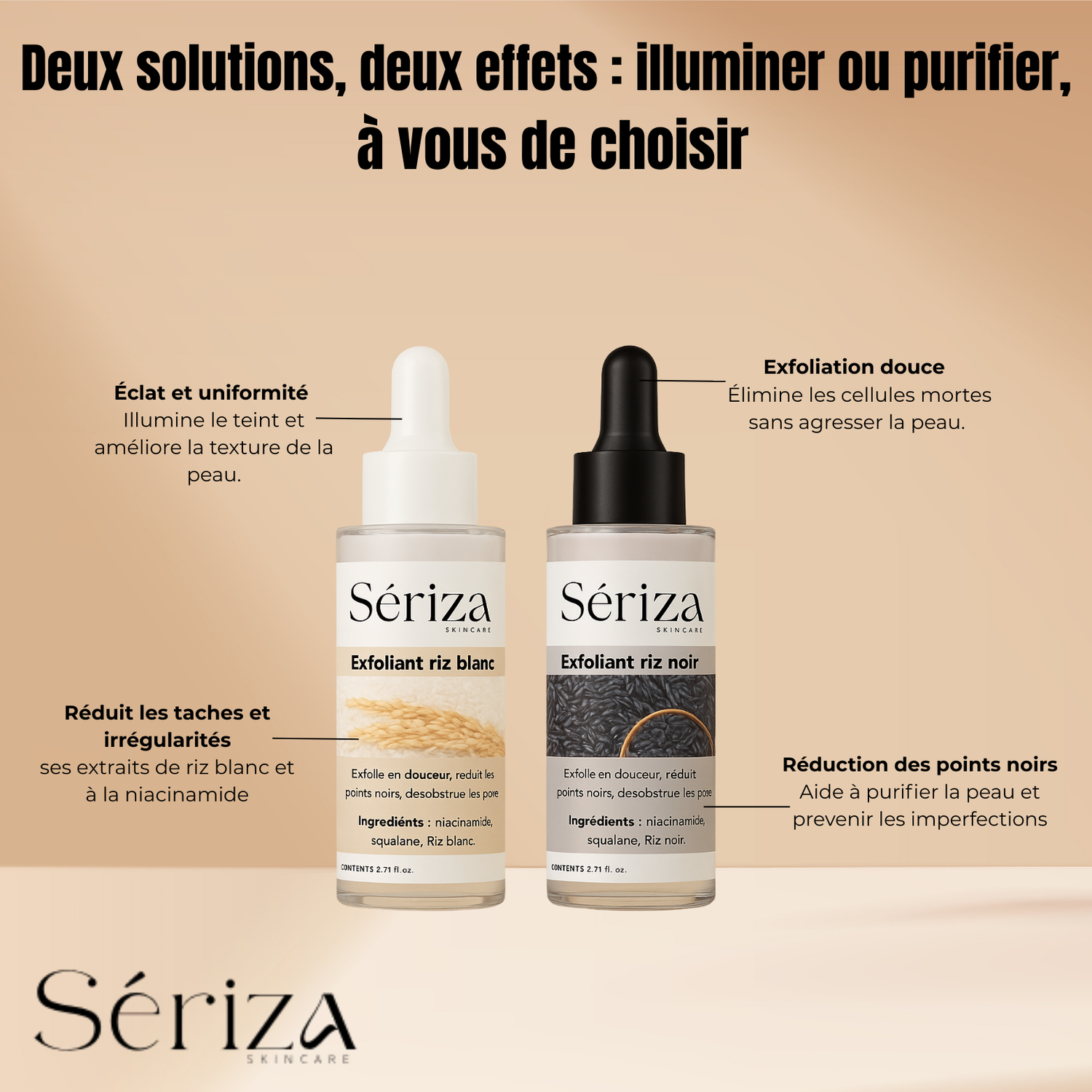 Sérum Exfoliant au Riz blanc et noir-Élimine les impuretés & affine le grain de peau